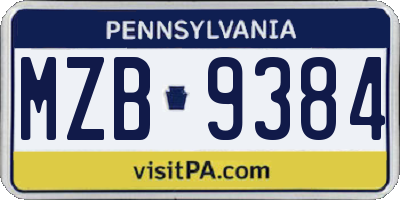 PA license plate MZB9384