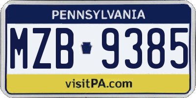 PA license plate MZB9385