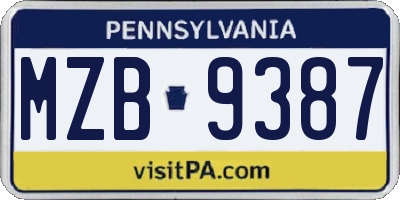 PA license plate MZB9387