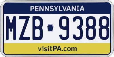 PA license plate MZB9388