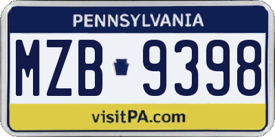 PA license plate MZB9398