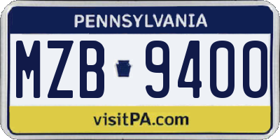 PA license plate MZB9400