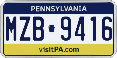 PA license plate MZB9416