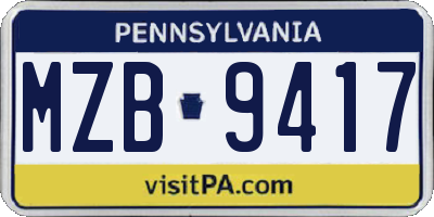 PA license plate MZB9417