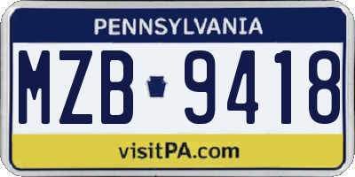 PA license plate MZB9418