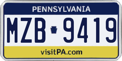 PA license plate MZB9419