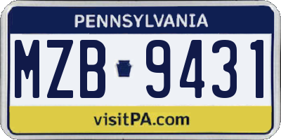 PA license plate MZB9431
