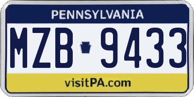 PA license plate MZB9433