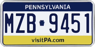 PA license plate MZB9451