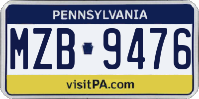 PA license plate MZB9476