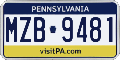 PA license plate MZB9481