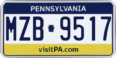 PA license plate MZB9517