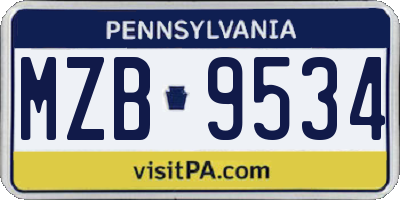 PA license plate MZB9534