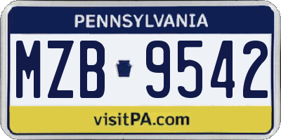 PA license plate MZB9542