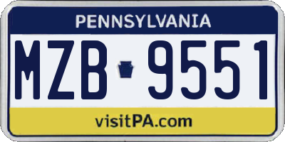 PA license plate MZB9551