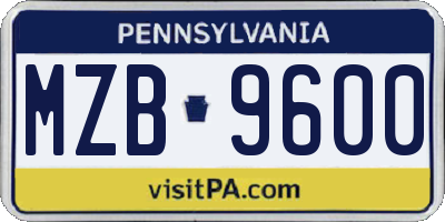 PA license plate MZB9600