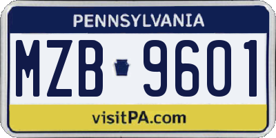 PA license plate MZB9601