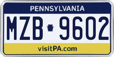 PA license plate MZB9602