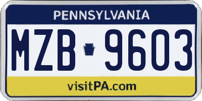 PA license plate MZB9603