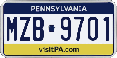 PA license plate MZB9701