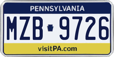 PA license plate MZB9726