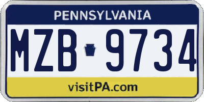 PA license plate MZB9734