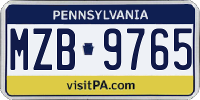 PA license plate MZB9765