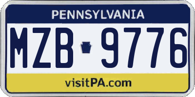 PA license plate MZB9776