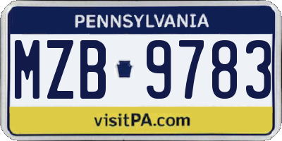 PA license plate MZB9783