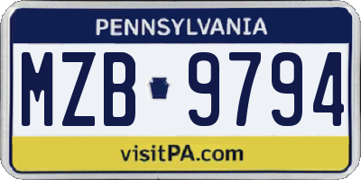 PA license plate MZB9794