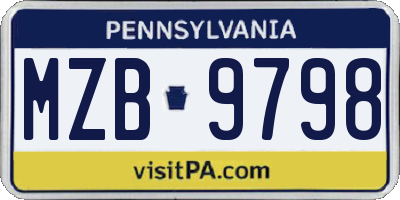 PA license plate MZB9798