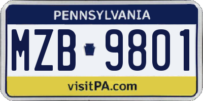PA license plate MZB9801