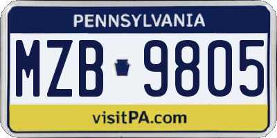 PA license plate MZB9805