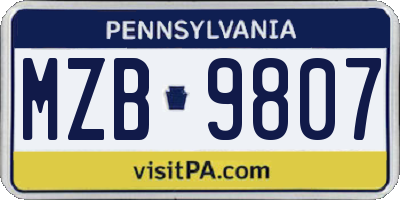 PA license plate MZB9807