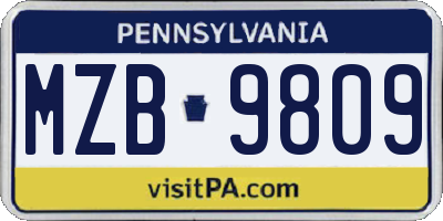 PA license plate MZB9809