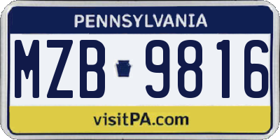PA license plate MZB9816