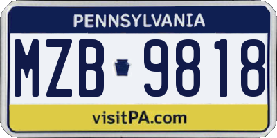 PA license plate MZB9818
