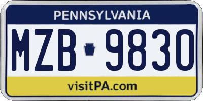 PA license plate MZB9830