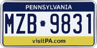 PA license plate MZB9831
