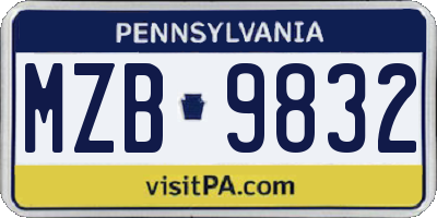 PA license plate MZB9832