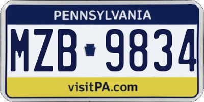 PA license plate MZB9834