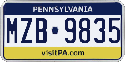 PA license plate MZB9835