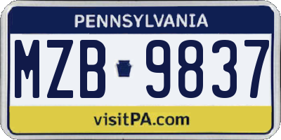 PA license plate MZB9837