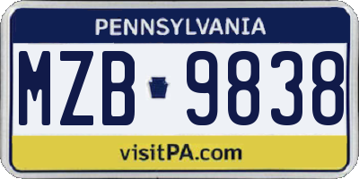 PA license plate MZB9838