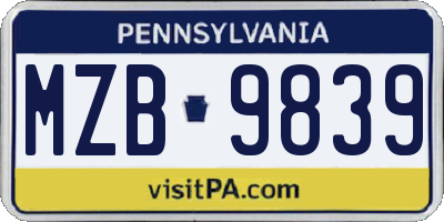 PA license plate MZB9839