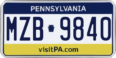 PA license plate MZB9840