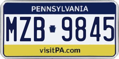 PA license plate MZB9845
