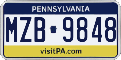 PA license plate MZB9848