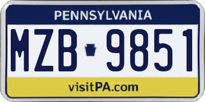 PA license plate MZB9851