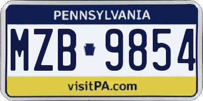PA license plate MZB9854